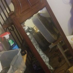 Vintage Wooden Mirror with Floral Cushion